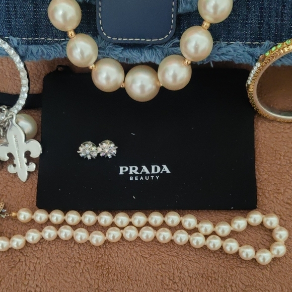 Denim Clutch with Gold Accent and Pearl Jewelry - Picture 6 of 16